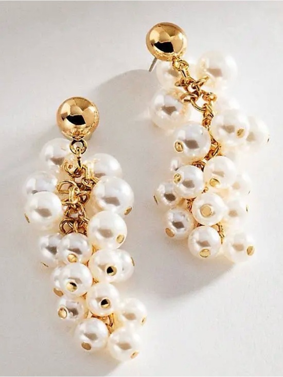 Anthropologie Gold Pearl Cluster Drop Earrings - White & Gold - Picture 2 of 6